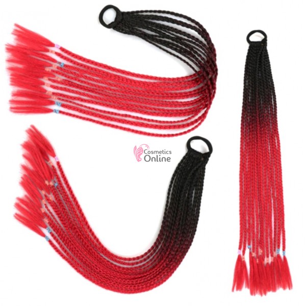 Coada de par afro impletita  Premium de 60 cm ombre, set 12 bucati Brunet cu Rosu 2Z1#